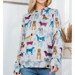 Women's Dog Print Hoodie - Gray